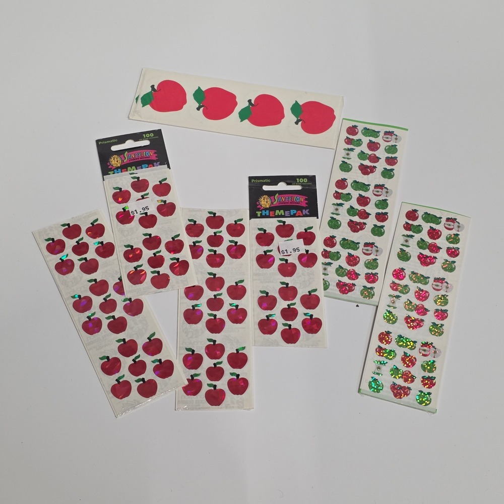 Vintage Sandylion Apple Sticker Lot Prismatic Glitter Themepak Red Green 90s